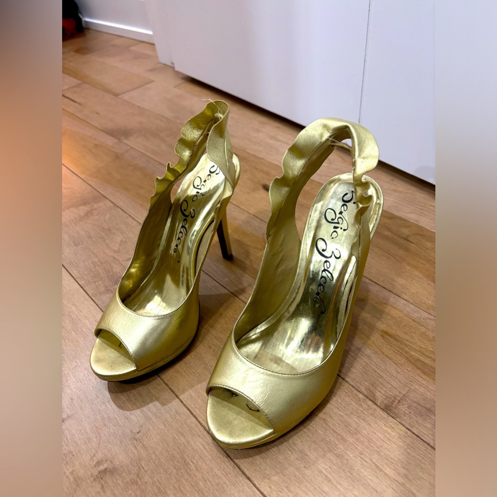 Beautiful gold stilettos with frill detail